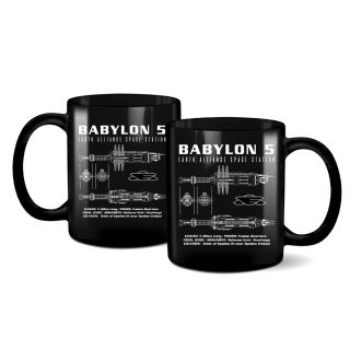 Babylon 5 Space Station Schematic Black Mug