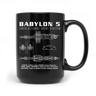 Babylon 5 Schematic Black 15 oz Mug